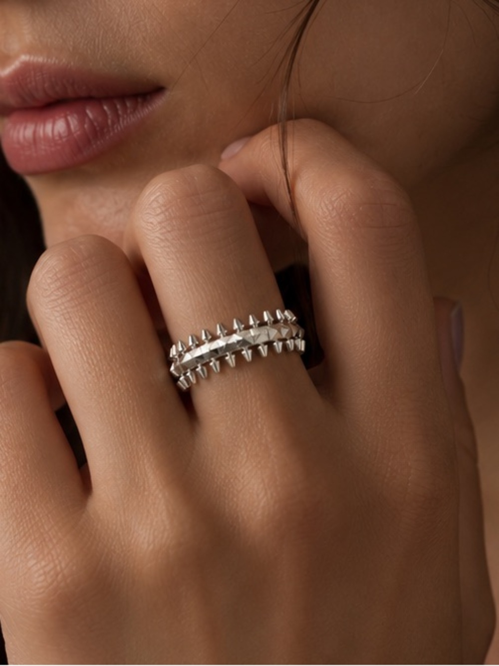 Silver Spike-Detail Stretch Ring